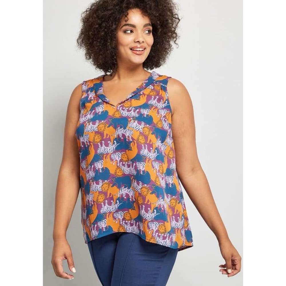 ModCloth Refreshed Outing Chiffon Blouse in Lions, Tigers, and Bears Print